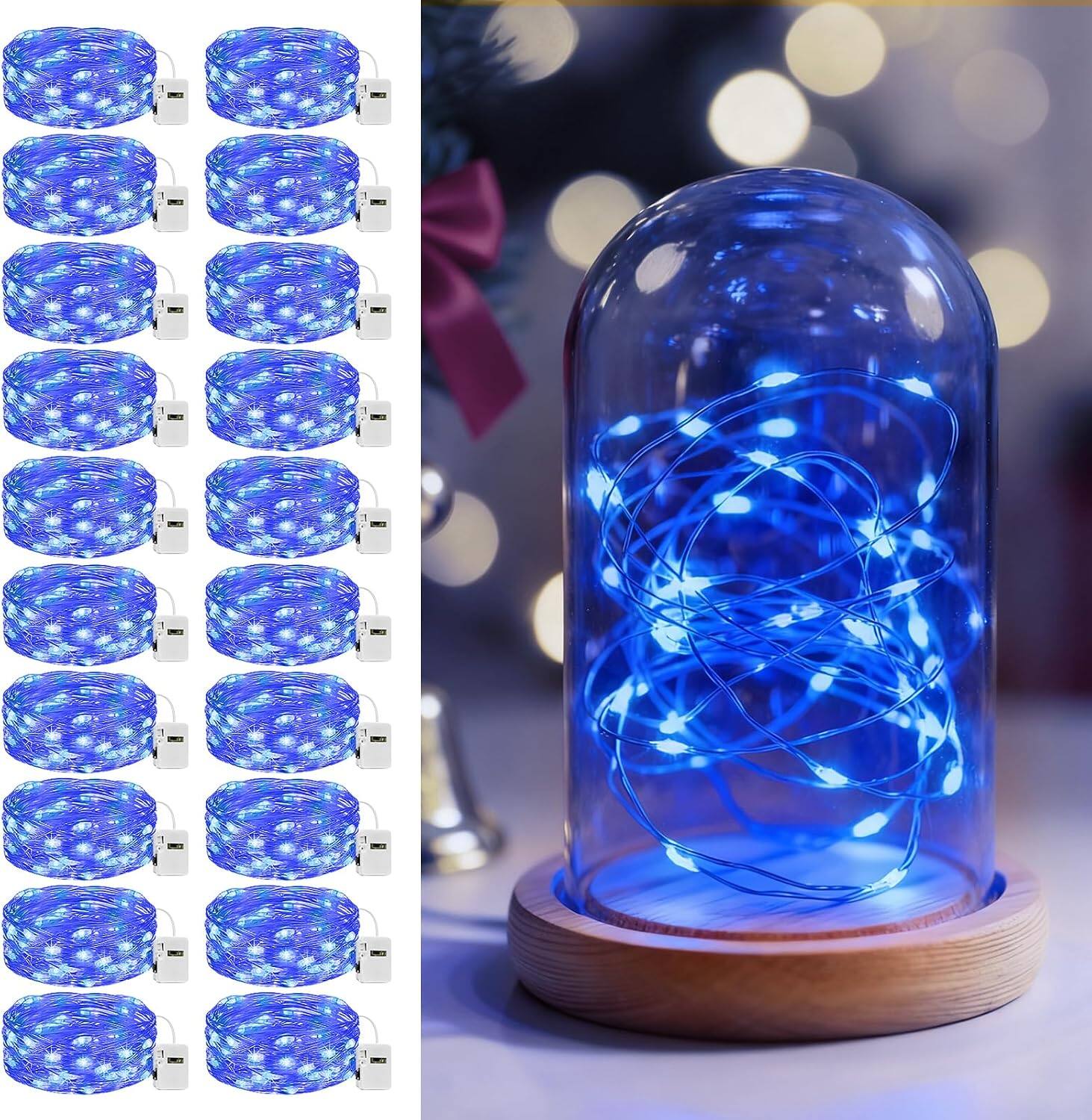 Front. Veranti - 7 ft 20 LED Battery Fairy String Lights for Christmas Crafts and Halloween Table Decor, 3 Modes - Blue.