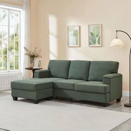 Resenkos - 86" L-Shaped Sectional with Ottoman, 3-Seater with Thick Cushions and Armrest Organizer, Dark Green - Green