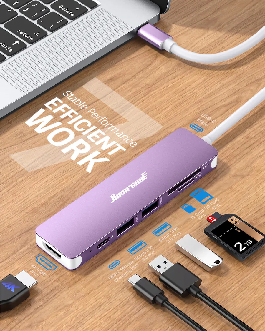 Gi Female Connector Hiearcool 7 Port USB C Multiport Adapter (4K HDMI, 100W PD, USB 3.0 ...