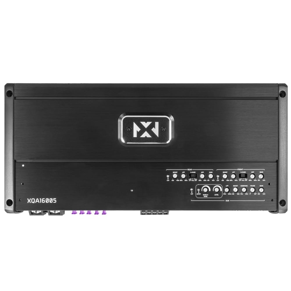 Left. NVX - XQA16005 5-Channel Amplifier 1600W RMS XQ-Series SQ Hi-Res Class D with X-Boost and Wired Bass Remote.
