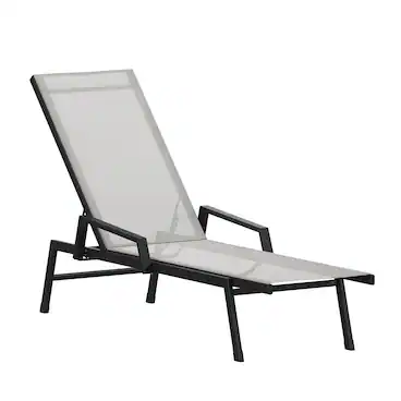 Front. Emma + Oliver - Braelin Textilene Adjustable 5 Position Patio Chaise Lounge with Armrests and Metal Frame - Gray.