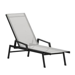 Emma + Oliver - Braelin Textilene Adjustable 5 Position Patio Chaise Lounge with Armrests and Metal Frame - Gray