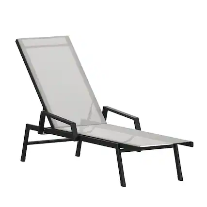 Front. Emma + Oliver - Braelin Textilene Adjustable 5 Position Patio Chaise Lounge with Armrests and Metal Frame - Gray.