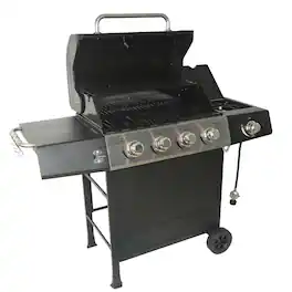 Grill Boss - 4-Burner Gas Grill with Side Burner, Cover, Shelves, & Bottle Opener - Black
