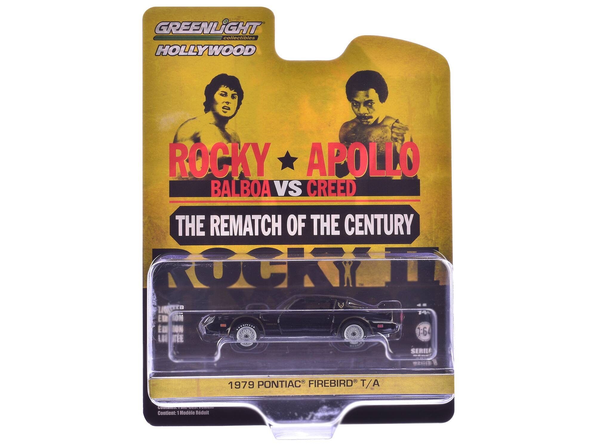 GREENLIGHT collectibles HOLLYWOOD ROCKY APOLLO BALBOA VS CREED THE REMATCH OF THE CENTURY ROCKY 1:64 SERIE 1979 PONTIAC FIREBIRD T/A Contient: - Modèle Réduit