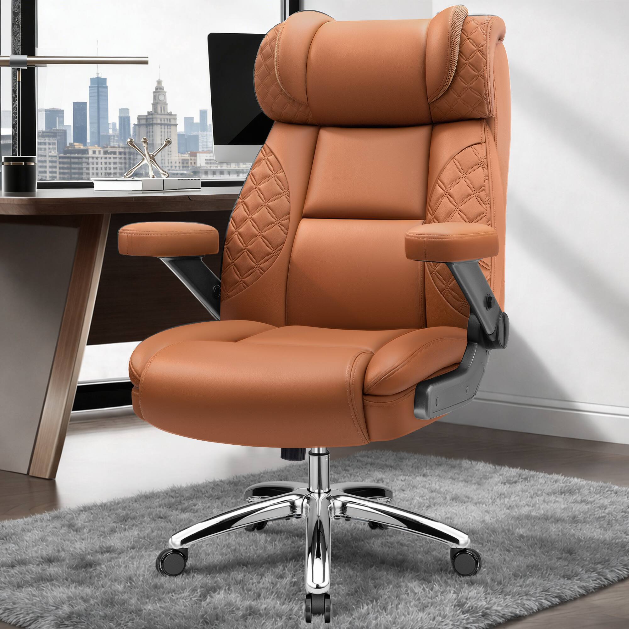 Alt View 6. KERDOM - Big Tall Ergonomic Office Chair with Air-Pumb Lumbar Support, 5D Adjustable Arms, Executive Desk Chair for Heavy People - Brown.