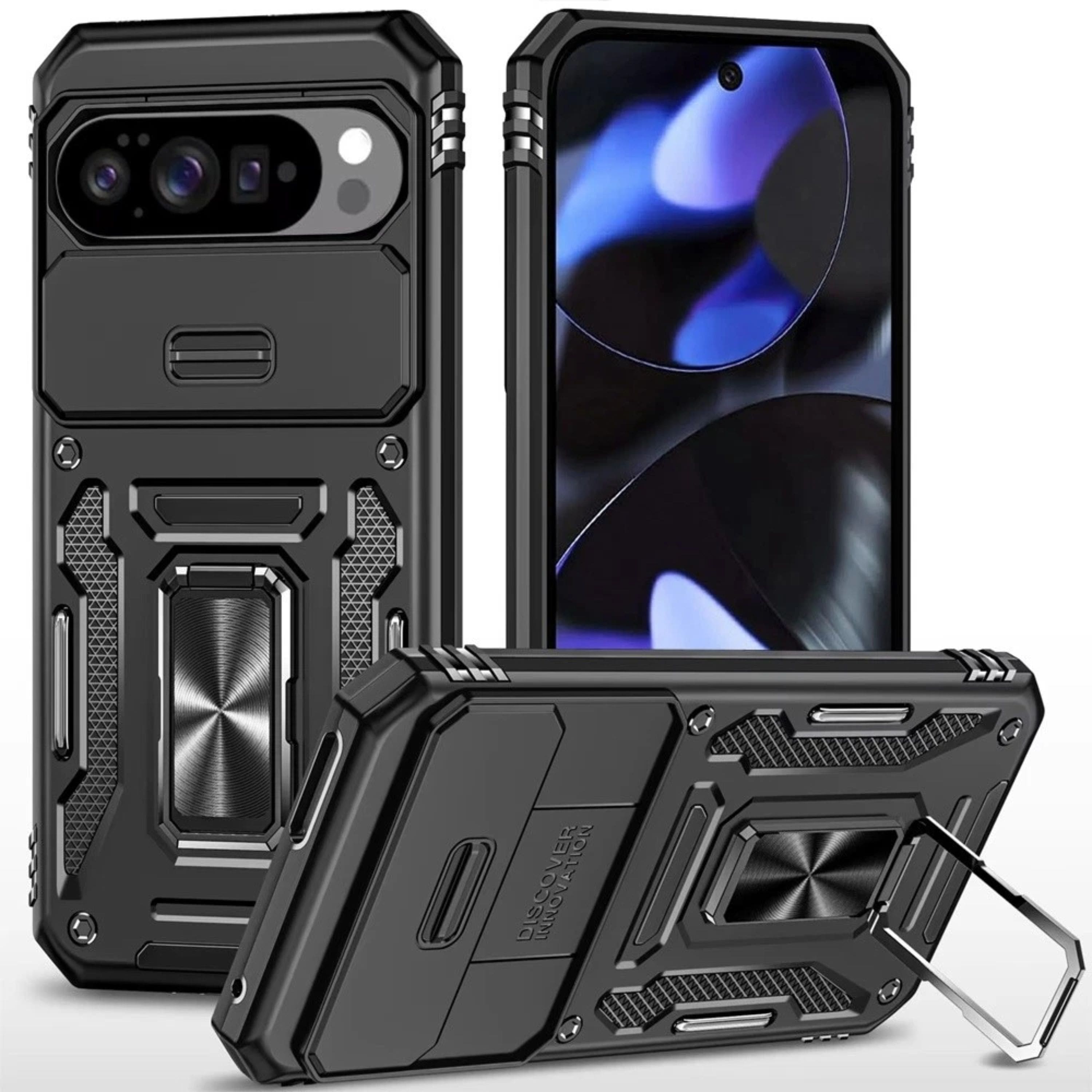 Kitcheniva - Sliding Lens with Metal Stand Plus Tempered Glass For Google Pixel 10/10 Pro - Black
