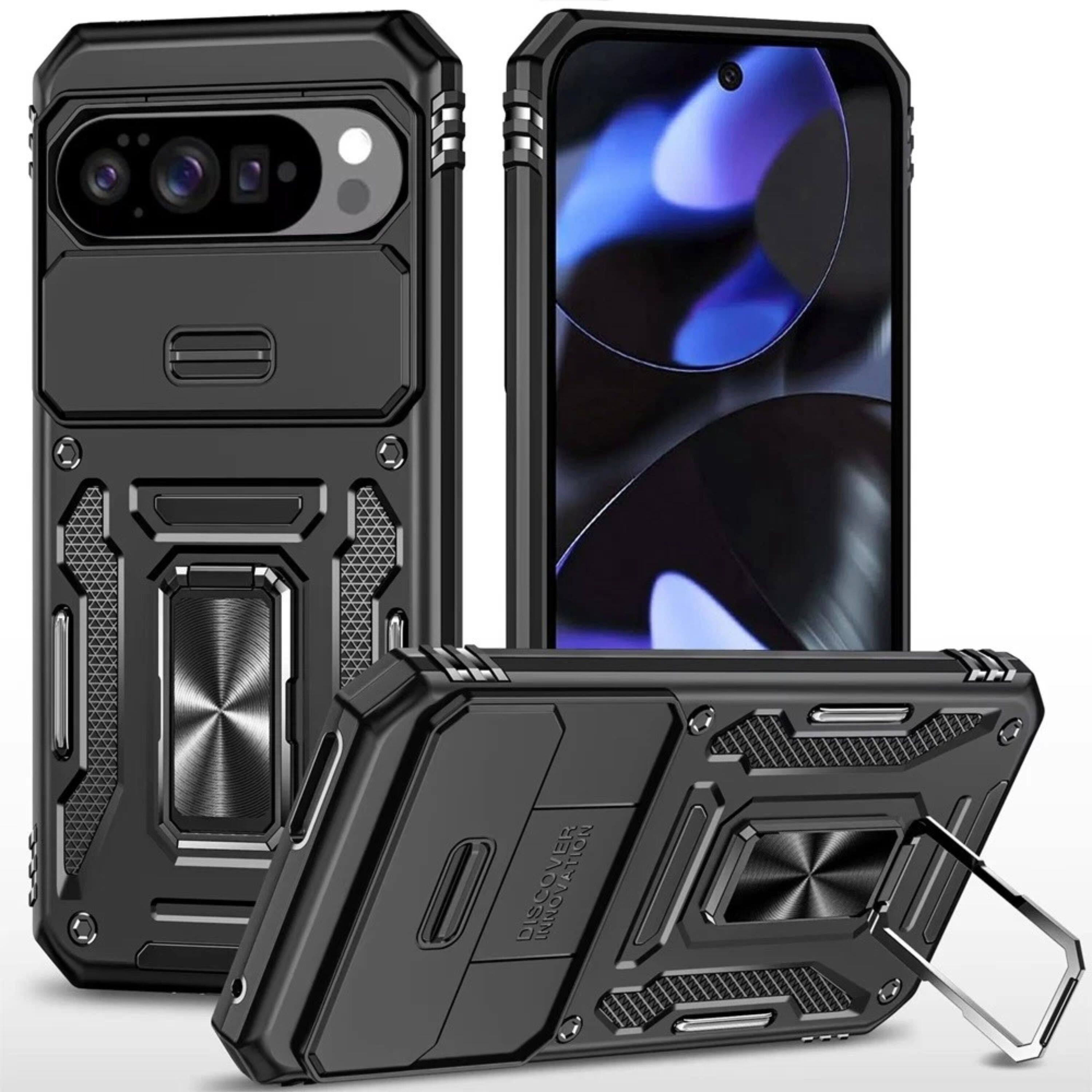 Front. Kitcheniva - Sliding Lens with Metal Stand Plus Tempered Glass For Google Pixel 10/10 Pro Black - Black.