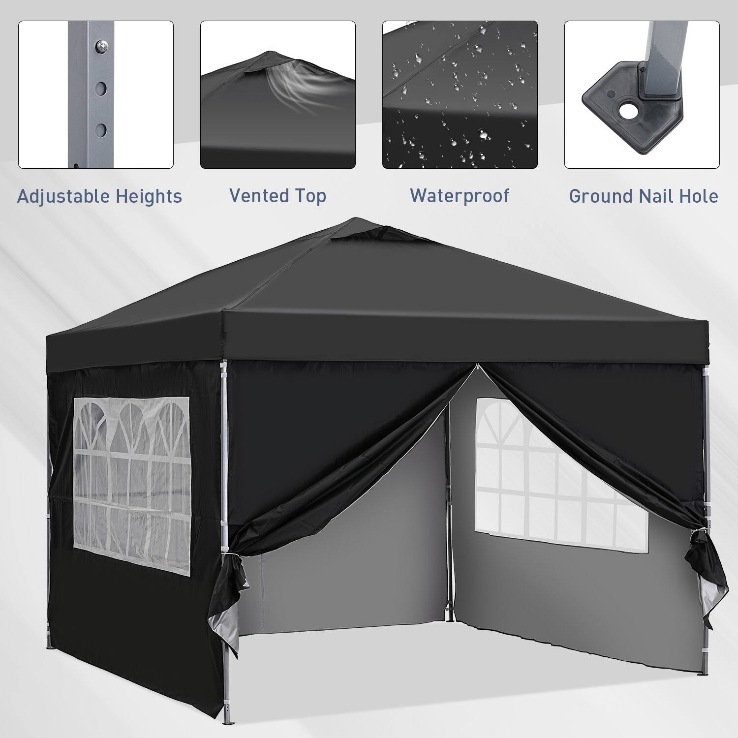 Adjustable Heights, Vented Top, Waterproof, Ground Nail Hole