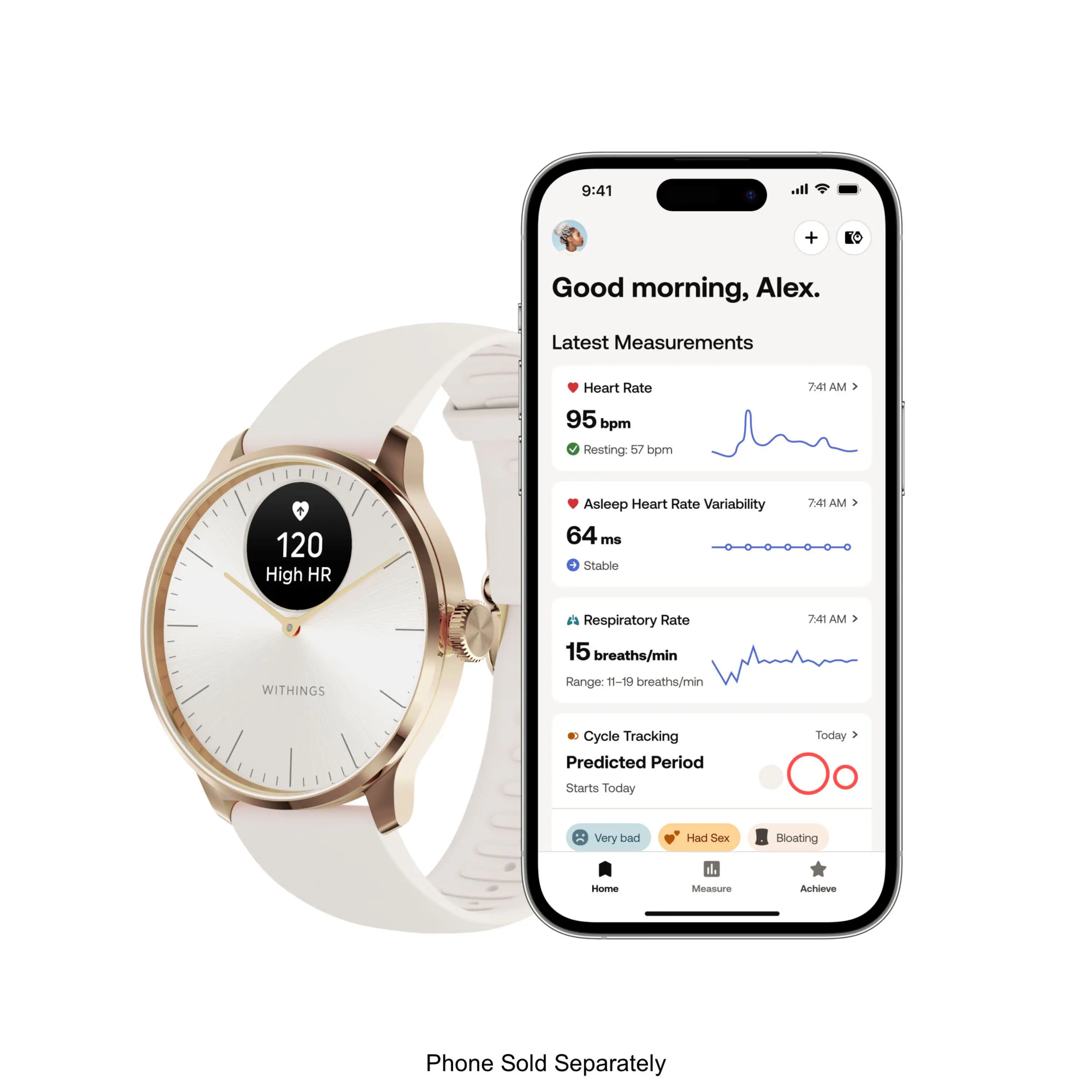 Angle. Withings - ScanWatch Light -  Daily Health Hybrid Smartwatch - 37mm - Sand/Rose Gold.