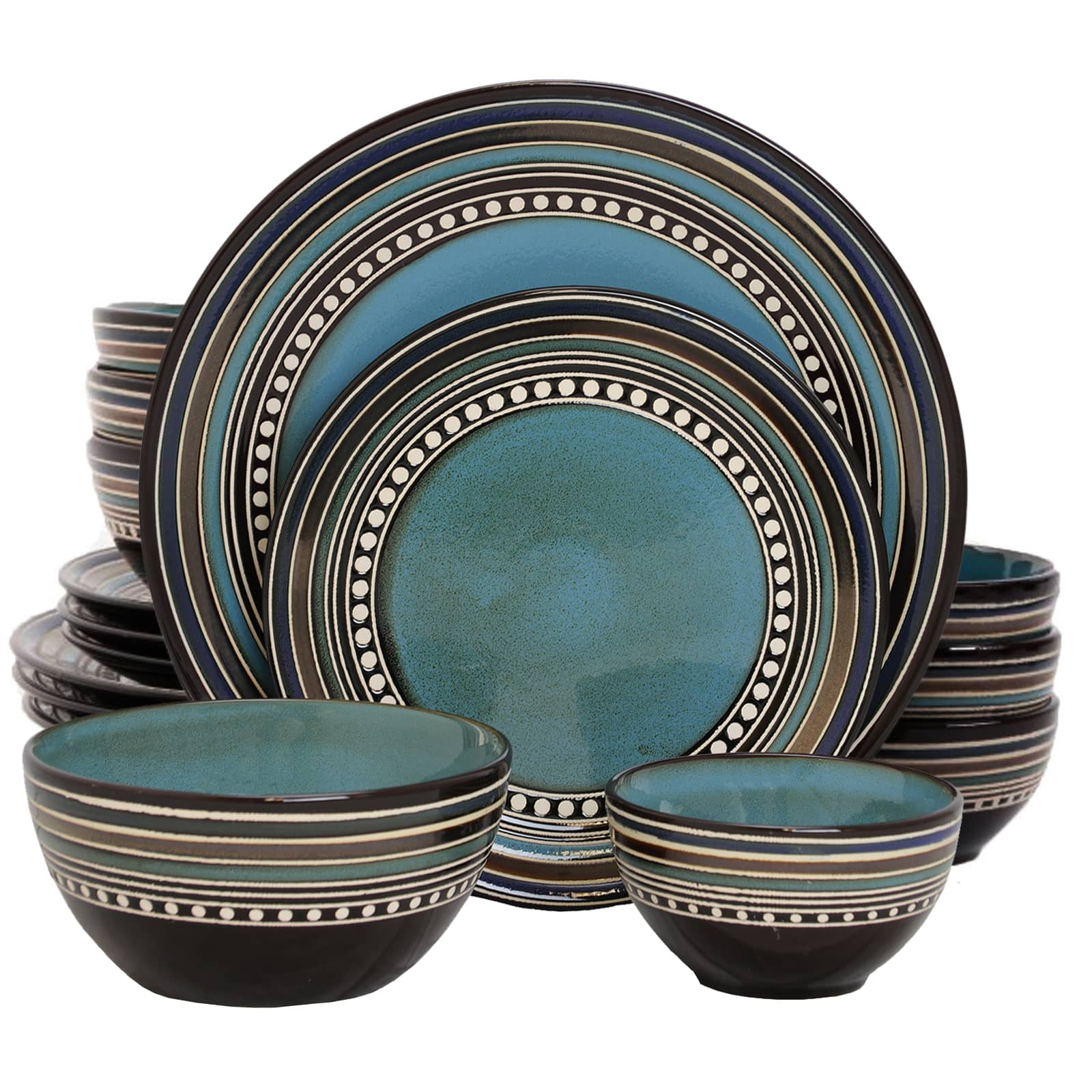 Front. Gibson - Gibson Elite Café Versailles 16 Piece Double Bowl Dinnerware Set in Blue - Blue.