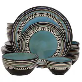 Gibson - Elite Café Versailles 16 Piece Double Bowl Dinnerware Set - Blue