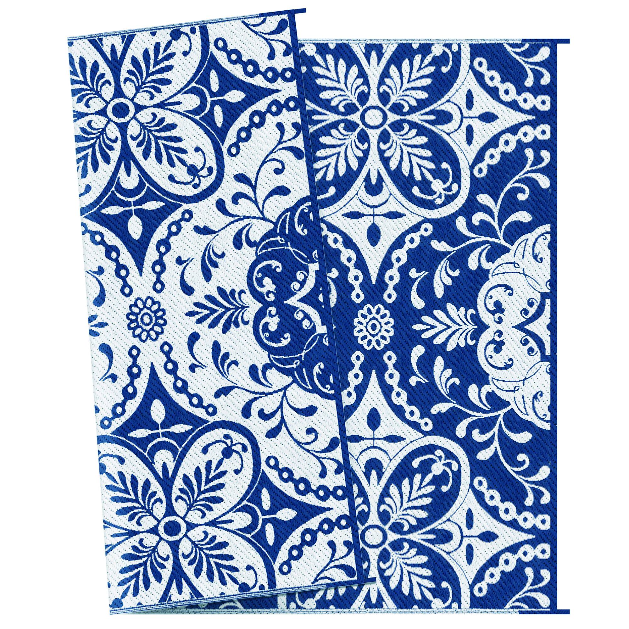 Alt View 8. Outsunny - Outdoor Rug for Patio, 9' x 12' Waterproof Large Mat, Reversible Plastic Straw Rug for Decor - Blue and White Floral.