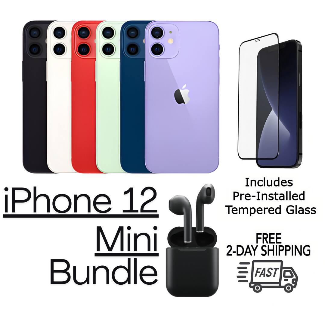 iPhone 12 Mini Bundle  
Includes Pre-Installed Tempered Glass  
FREE 2-DAY SHIPPING  
FAST