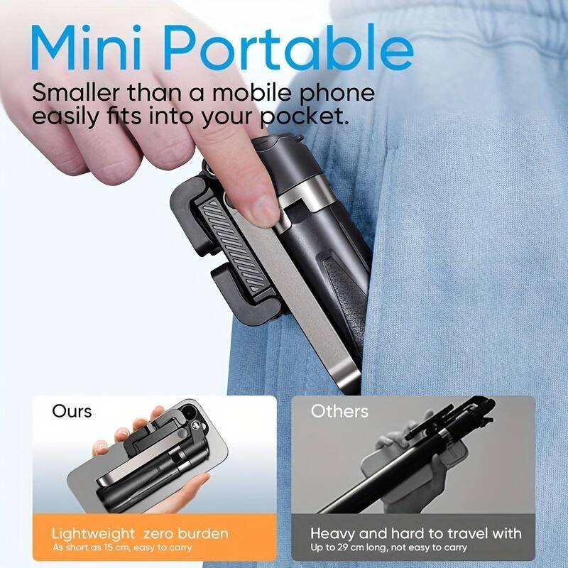Mini Portable  
Smaller than a mobile phone easily fits into your pocket.

Ours  
Lightweight zero burden  
As short as 15 cm, easy to carry

Others  
Heavy and hard to travel with  
Up to 29 cm long, not easy to carry