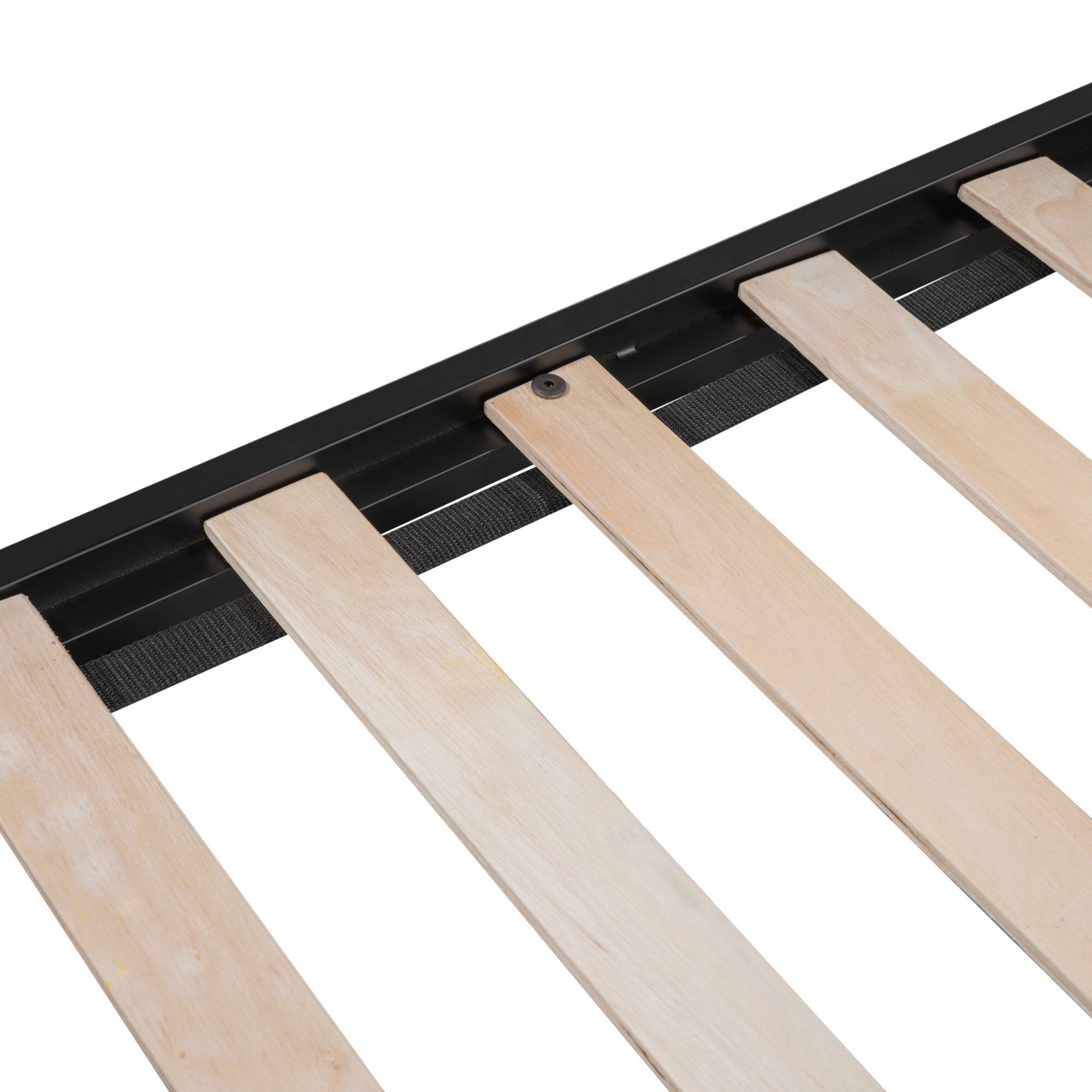 Alt View 7. GOODSILO - Heavy-Duty Twin Over Twin Metal Bunk Bed with Vent Board Guardrail and Noise-Free Wood Slats - Black.