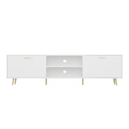 Front. FUFU & GAGA - FUFU&GAGA Modern Media Console - 80" TV Compatibility, Storage Cabinets & Sleek Design White - White.