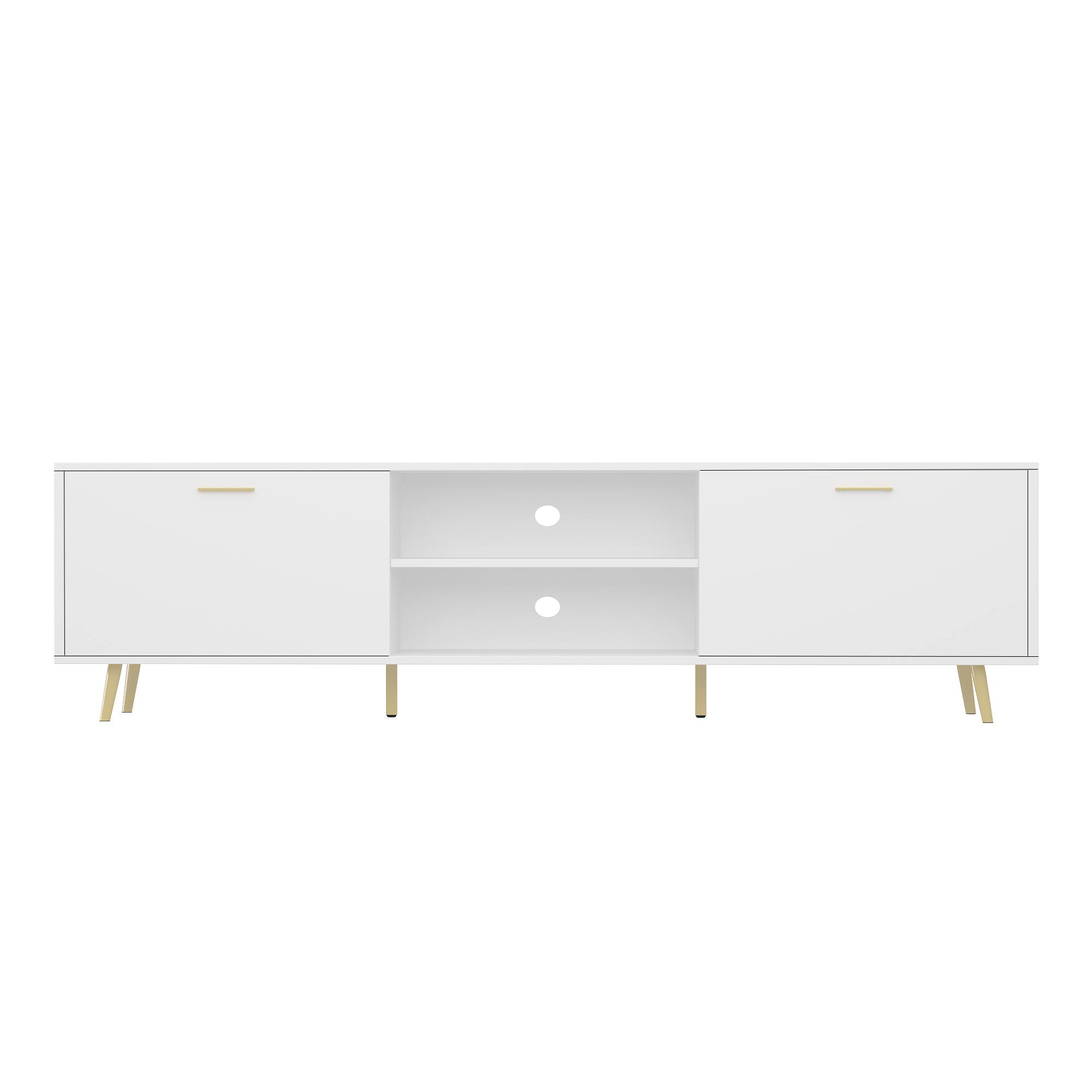 Front. FUFU & GAGA - FUFU&GAGA Modern Media Console - 80" TV Compatibility, Storage Cabinets & Sleek Design White - White.