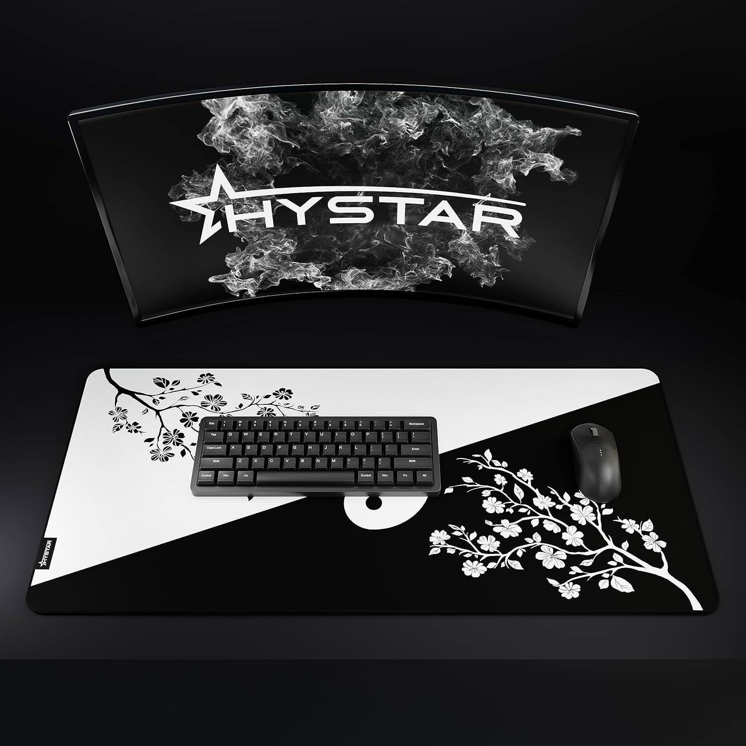 Alt View 5. Hystar - Extended Gaming Mouse Pad | XXL 36" x 16" | 5mm Thick, Waterproof Surface, Smooth Polyester, and Rubber Base - Yin Yang.