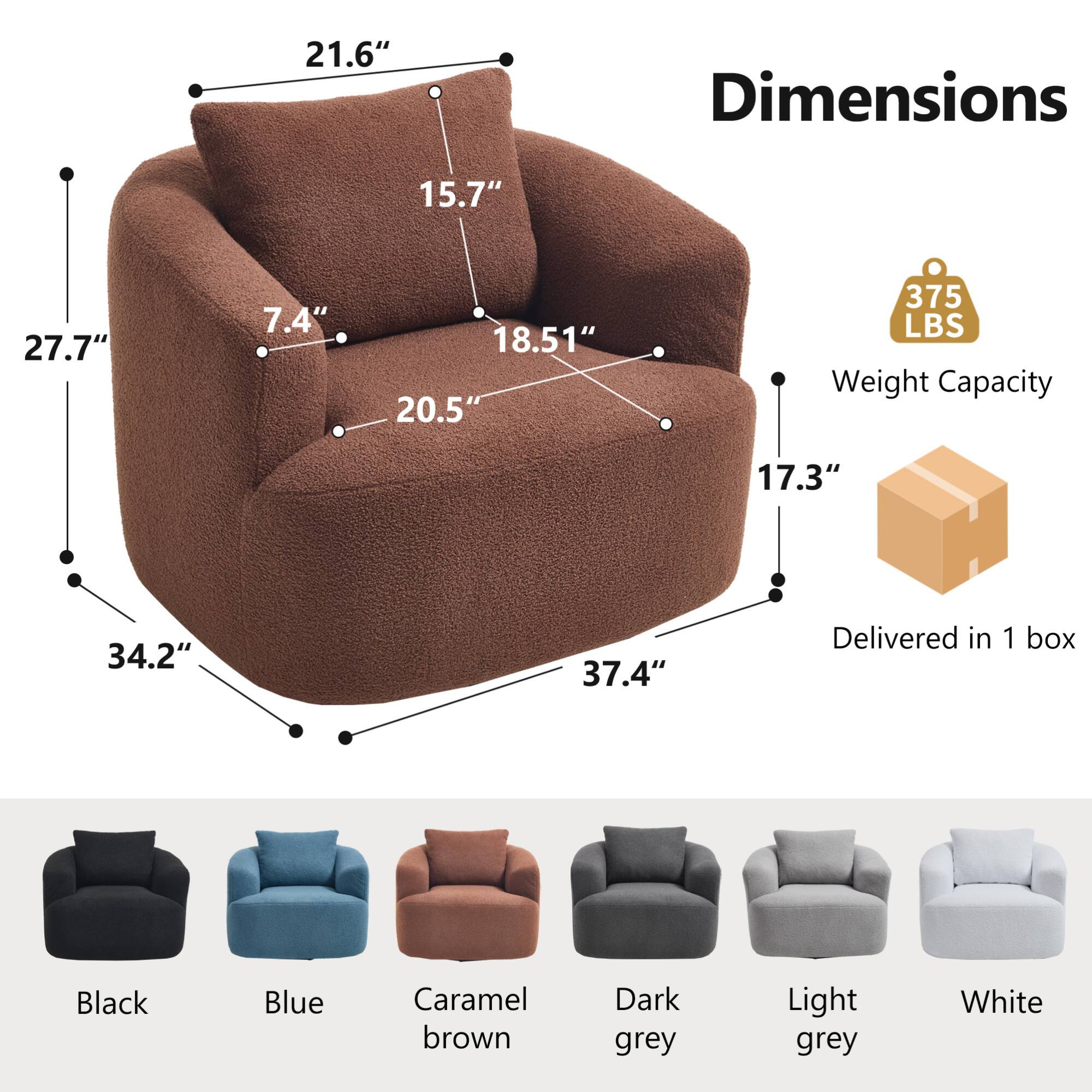 21.6"  
Dimensions: 15.7" x 27.7" x 7.4" x 18.51" x 20.5" x 34.2" x 37.4"  
Weight Capacity: 375 LBS  
Delivered in 1 box  

Colors:  
- Black  
- Blue  
- Caramel brown  
- Dark grey  
- Light grey  
- White
