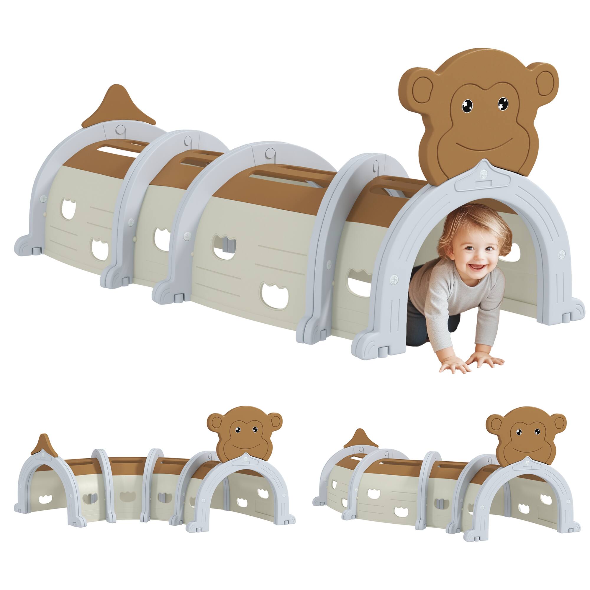 Front. Qaba - Monkey Tunnel, Toddler Tunnel for Kids Crawl and Climb Through, Kids' Play Structure Indoor Outdoor, 4 Sections.