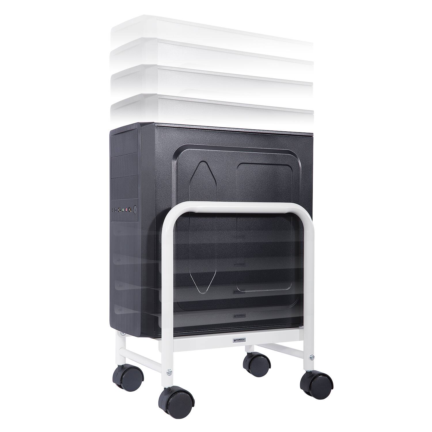 Alt View 3. Eureka Ergonomic - Height Adjustable Steel Mobile CPU Stand with Locking Casters - Black.