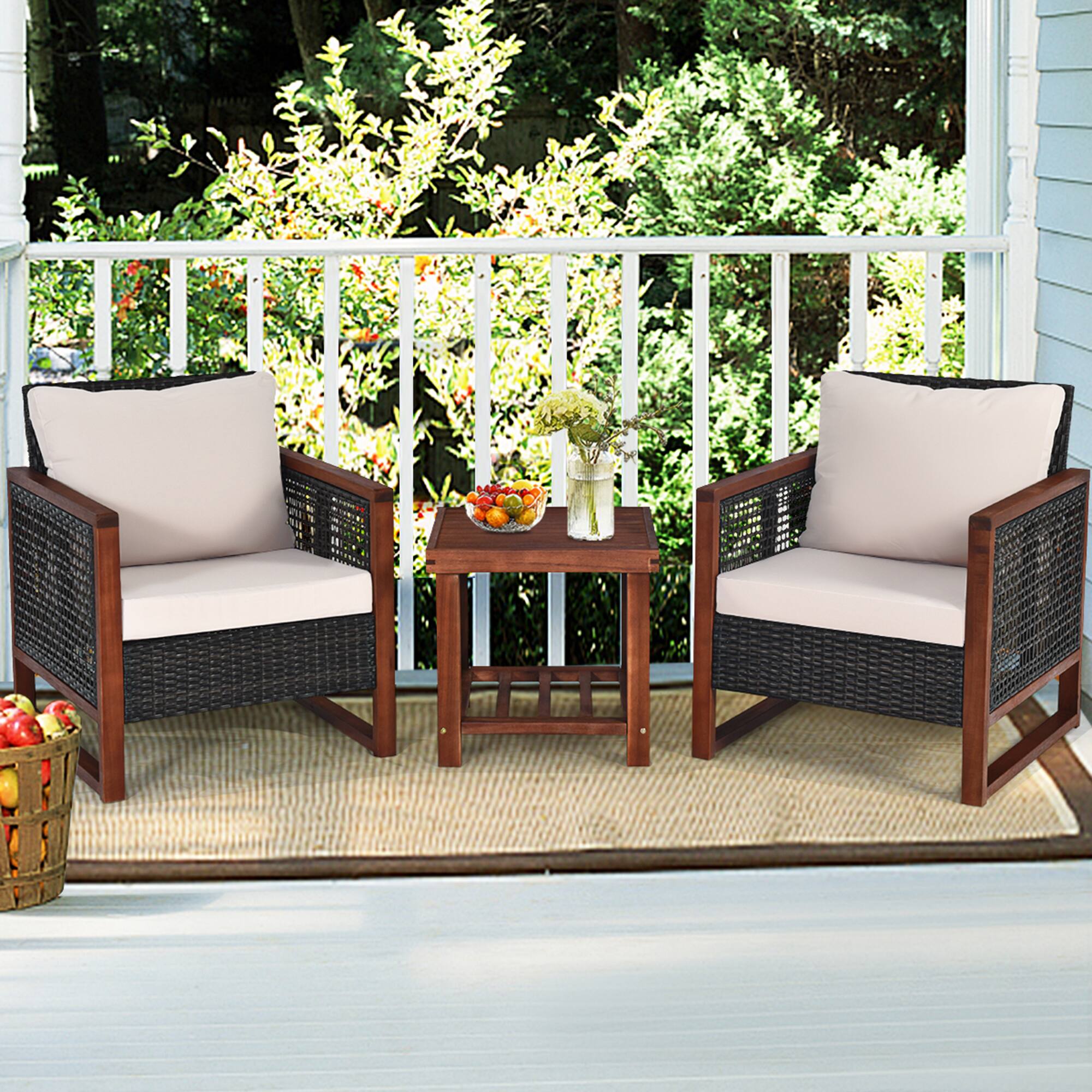 Alt View 3. Gymax - Gymax 3PCS Rattan Wicker Patio Conversation Set Outdoor Furniture Set w/ Cushion - as pic.