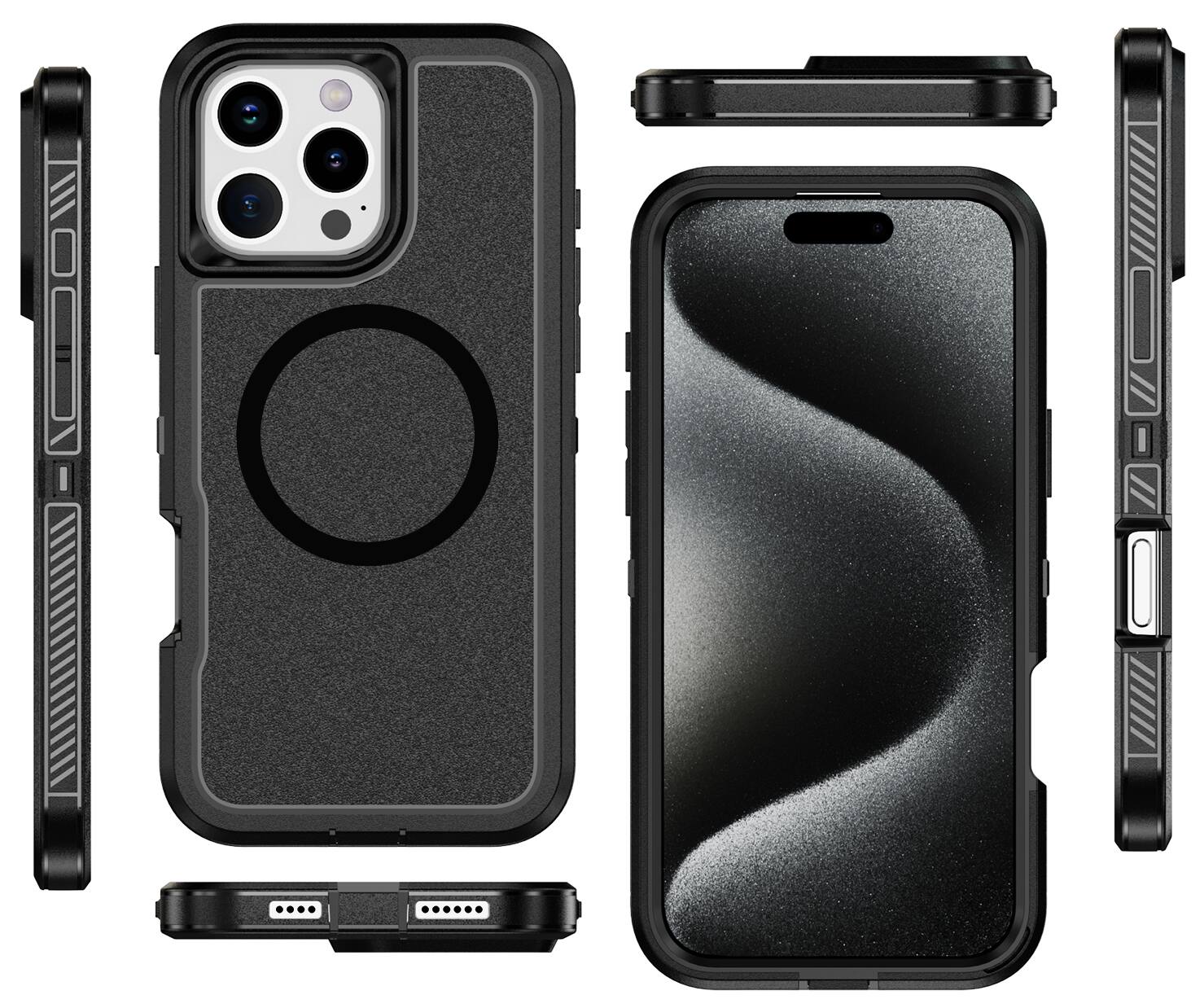 Alt View 2. Nakedcellphone - Tough Case for iPhone 16 Pro Max Phone - Dual Layer, Anti-Fingerprint, Compatible with MagSafe - Black.