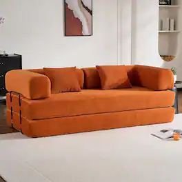 Trinkets Crazed - Convertible Sleeper Sofa Bed with Fixed-Shape Frame, Corduroy Folding Boneless Couch - Orange