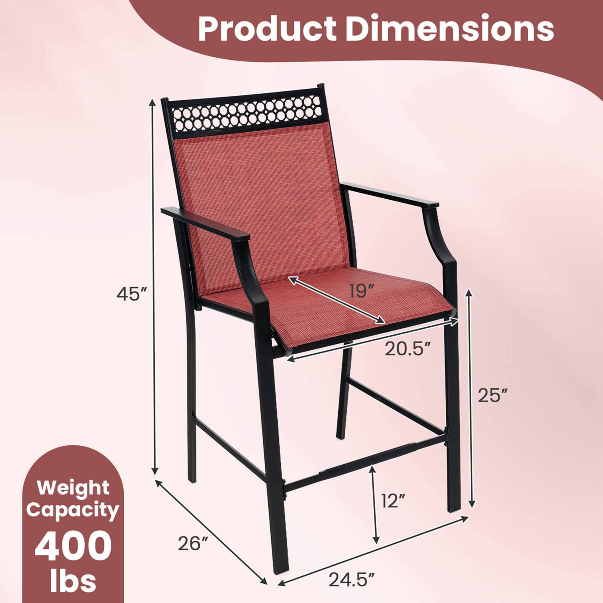 Product Dimensions  
45" x 19" x 20.5" x 25" x 26" x 12" x 24.5"  

Weight Capacity  
400 lbs