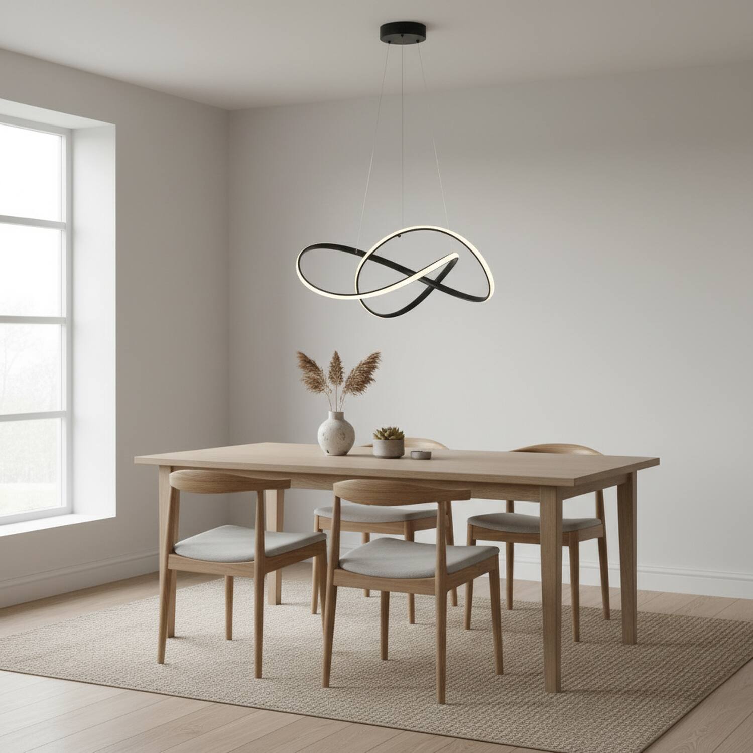Angle. Umeiluce - Modern 40W Integrated LED Abstract Ribbon Pendant Light, 3000K Dimmable Geometric Chandelier, Matte Black - Matte Black.