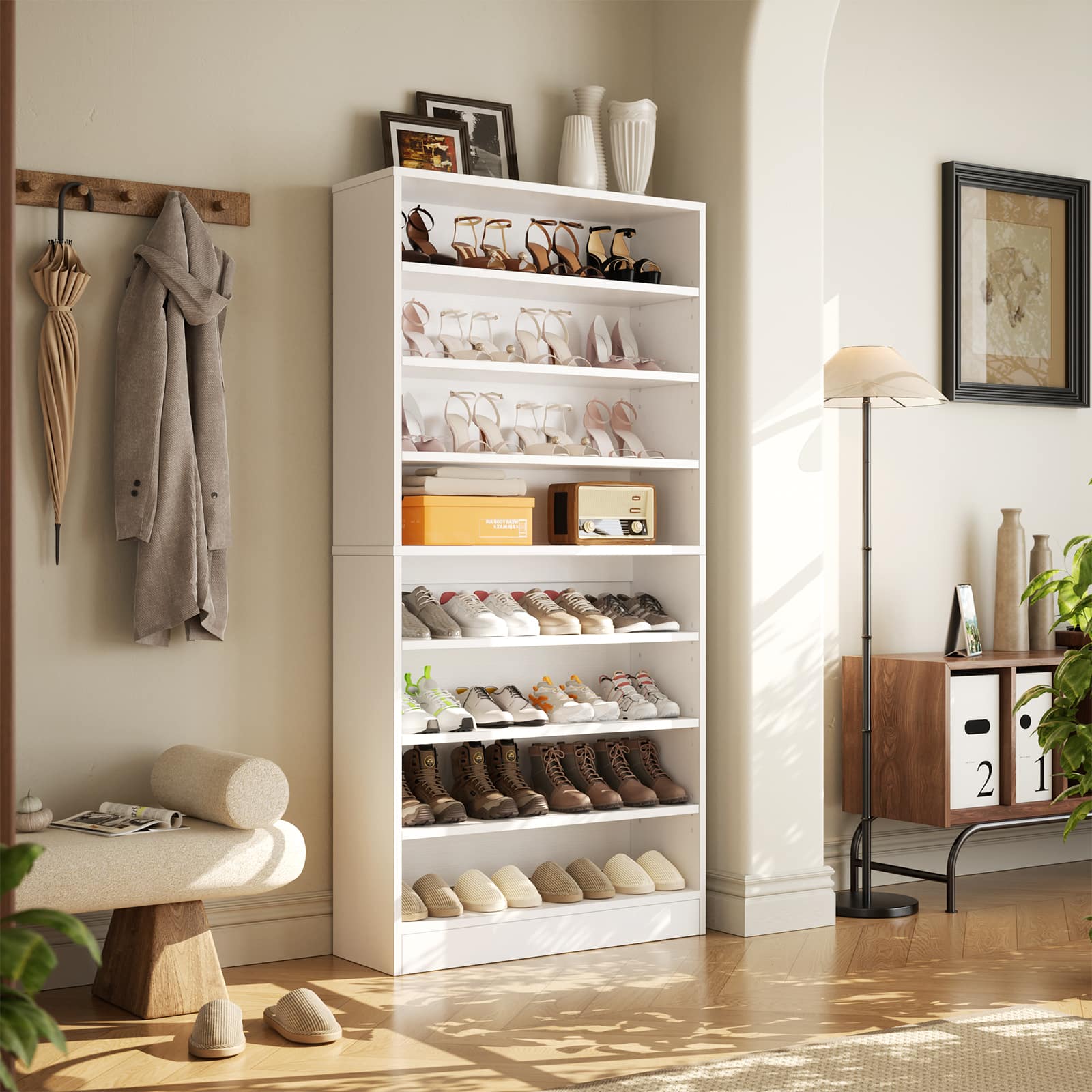 Aheaplus 9 Tier Tall Shoe Cabinet Freestanding Adjustable Shelf