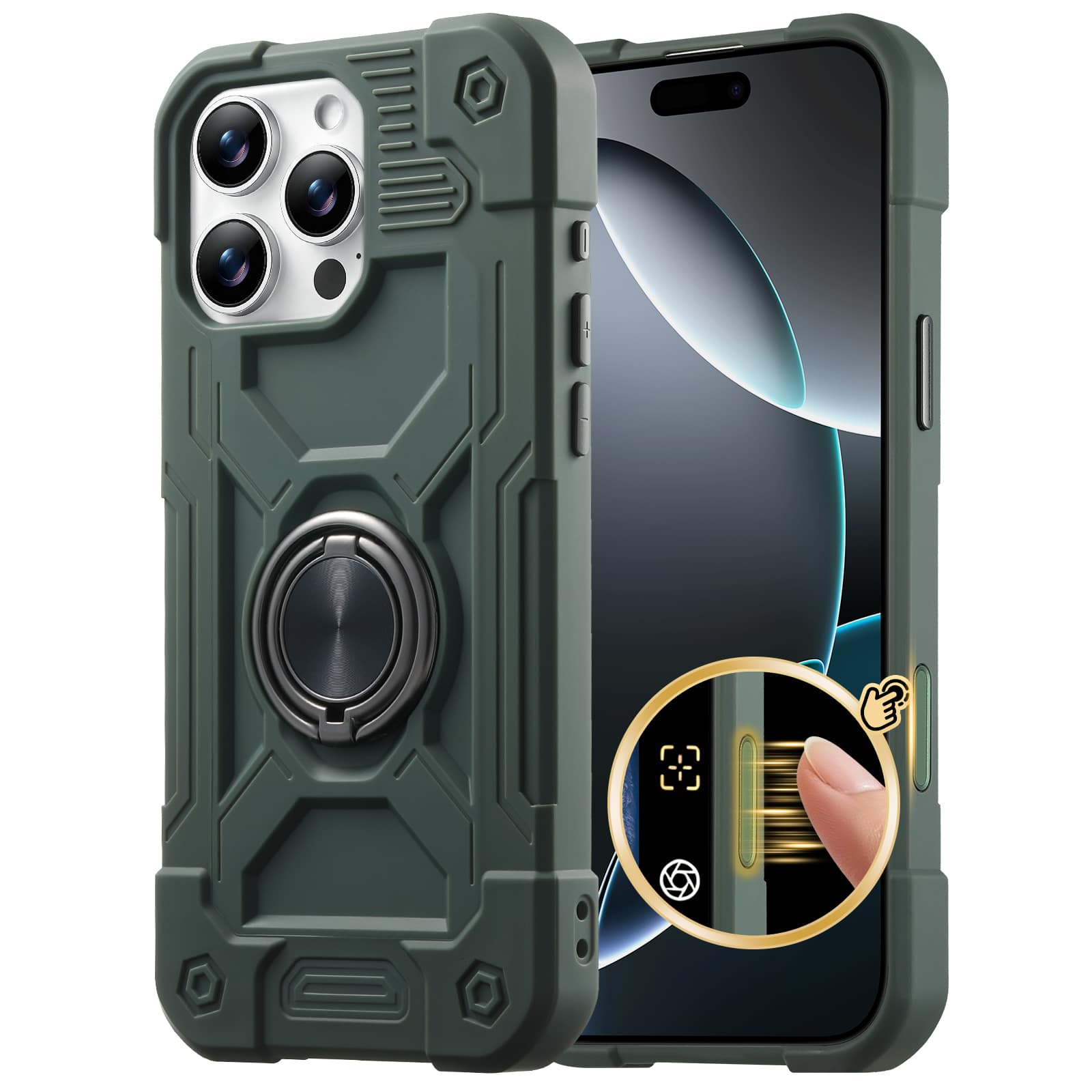 UUCOVER - Rugged Protective Case for Apple iPhone 15 Pro Max ,Shockproof Silicone+PC Case with 360° Rotating Ring Kickstand Cover - Darkgreen price history on PriceWatchPro