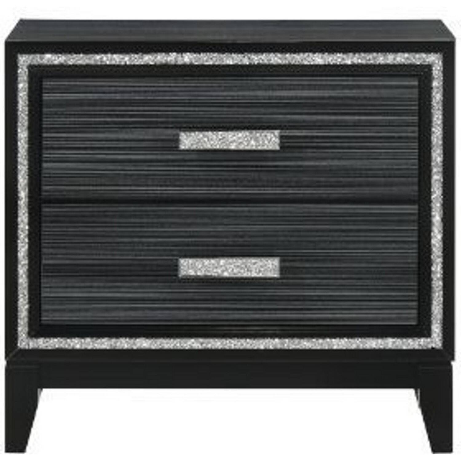Alt View 1. Manhattan Lane - Nightstand with 2 Drawers and Shimmery Details - Black.