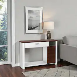 Hivvago - 48" Multi-Functional Console Table with Storage Drawer and Cabinet - Brown & White