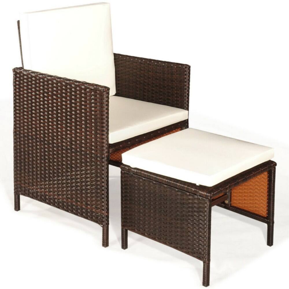 Alt View 4. Mondawe - 9 Pieces Patio Rattan Dining Cushioned Chairs Set - White.