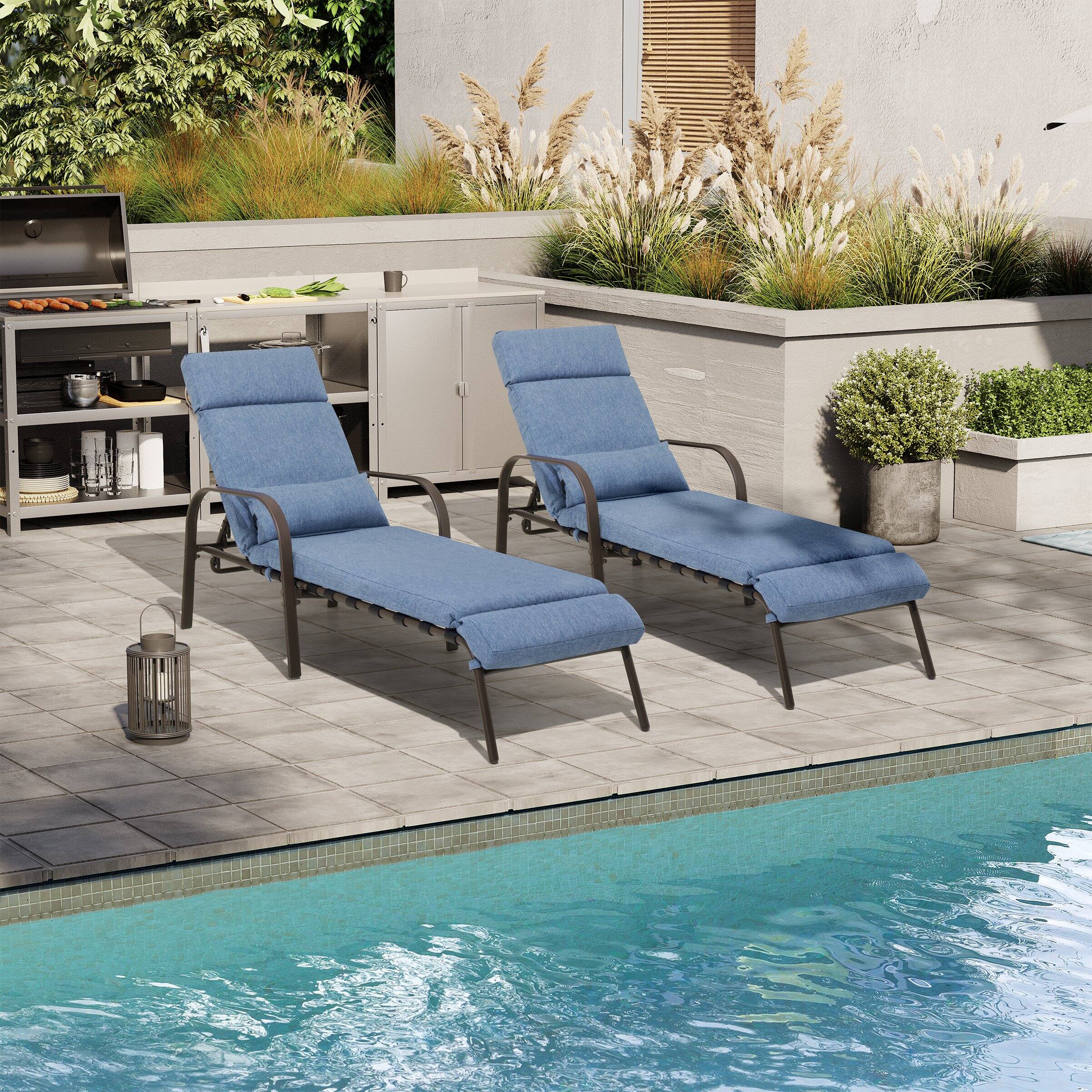 Alt View 1. Crestlive Products - Crestlive Products 2 pc Outdoor Cushioned Adjustable Chaise Lounge Chairs (Set of 2) Patio Pool Loungers Dark Blue - Dark Blue.