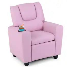 Costway - Kids Recliner with Cup Holder Adjustable Backrest & Footrest for Boys & Girls - Pink