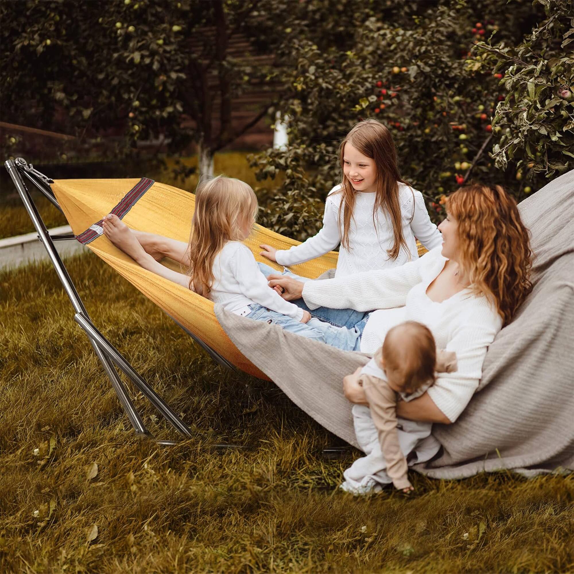 Alt View 4. Tranquillo - Tranquillo Universal 106" Double Hammock with Adjustable Stand and Bag, Yellow - Yellow.