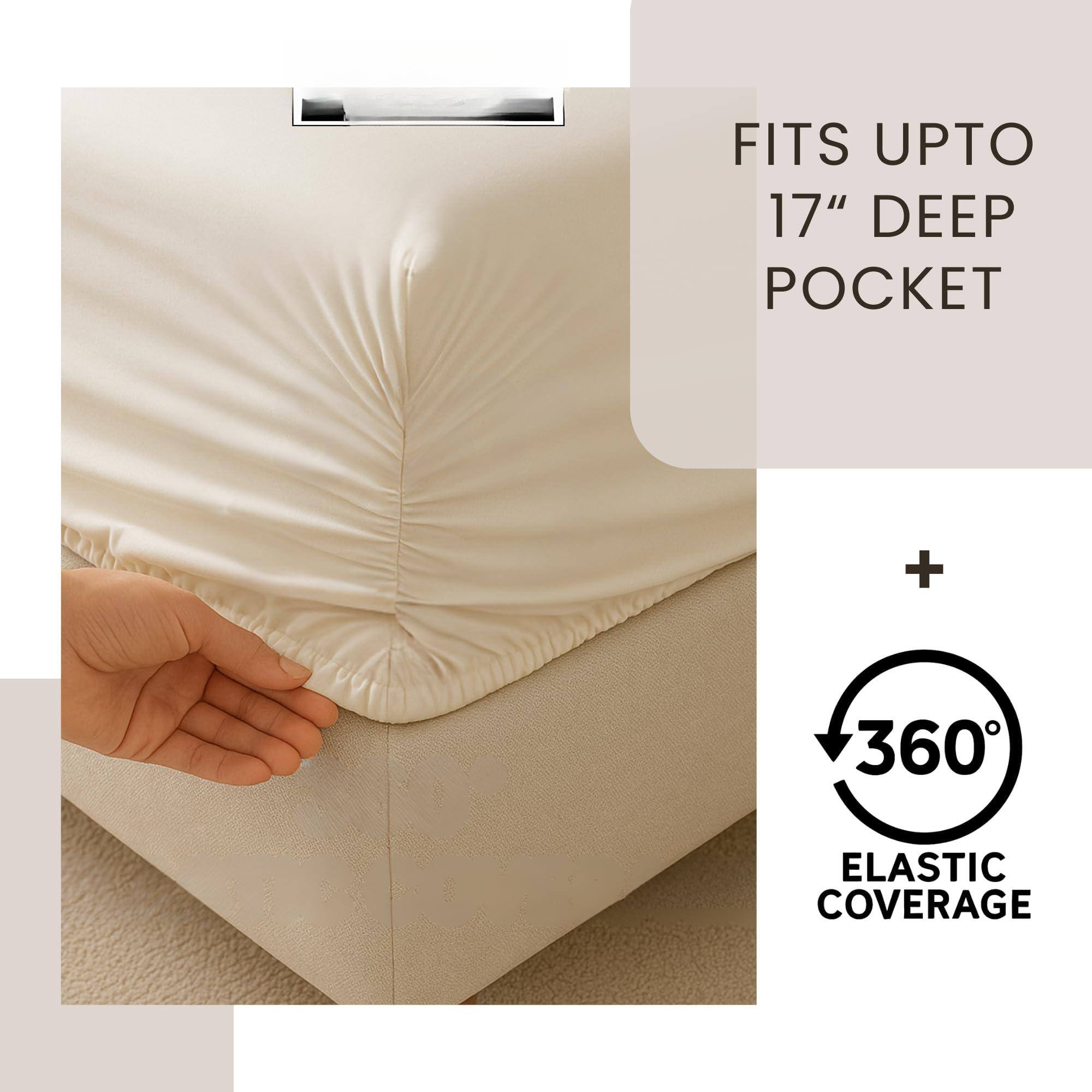 FITS UPTO 17" DEEP POCKET  
+  
360° ELASTIC COVERAGE