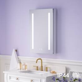 WELLFOR - 20 in. W x 30 in. H Rectangular Aluminum Recessed or Surface Mount Medicine Cabinet with Mirror and Lighted, Right Open - Silver
