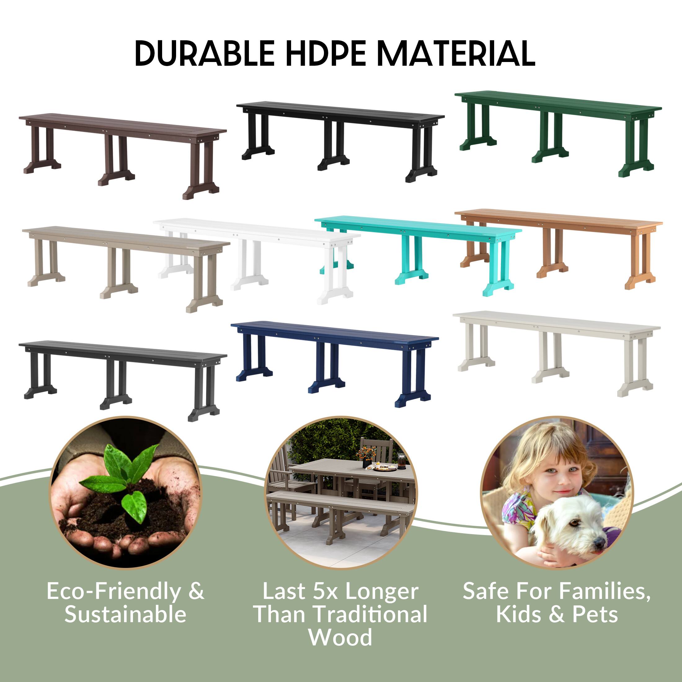 DURABLE HDPE MATERIAL

Eco-Friendly & Sustainable

Last 5x Longer Than Traditional Wood

Safe For Families, Kids & Pets
