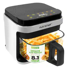 NutriChef - 5.8 Quart Air Fryer - 8-1 Preset Cook Modes Temperature Control & Time - White