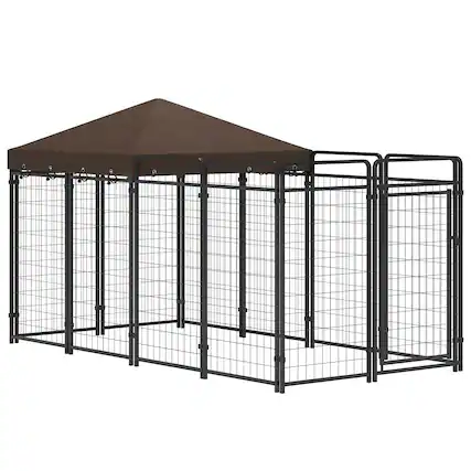 Front. Pawhut - Dog Kennel Outdoor, Waterproof Canopy, Run, Galvanized Chain Link, Secure Lock, Large, Medium, 9.3'x4.6'x5.2'.