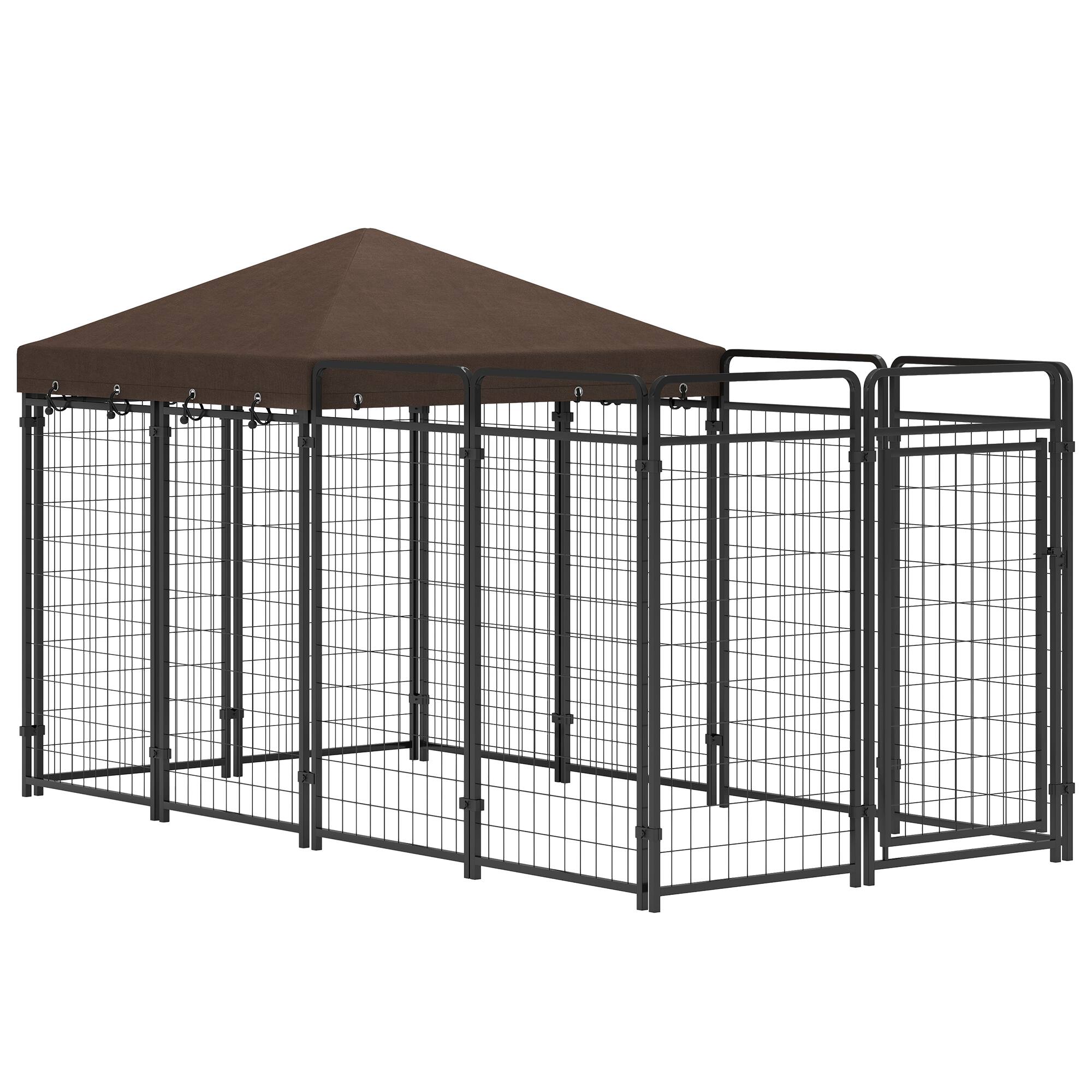 Front. Pawhut - Dog Kennel Outdoor, Waterproof Canopy, Run, Galvanized Chain Link, Secure Lock, Large, Medium, 9.3'x4.6'x5.2'.