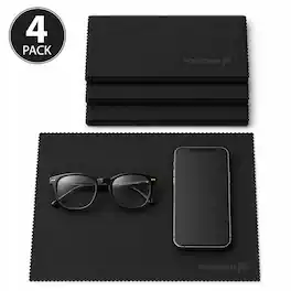 Fosmon - Glasses Cleaning Cloths 4 Pack 16" Microfiber Eyeglass Cloth for LCD Screen, Monitors, Tablet, Electronics, Camera Lens - Black