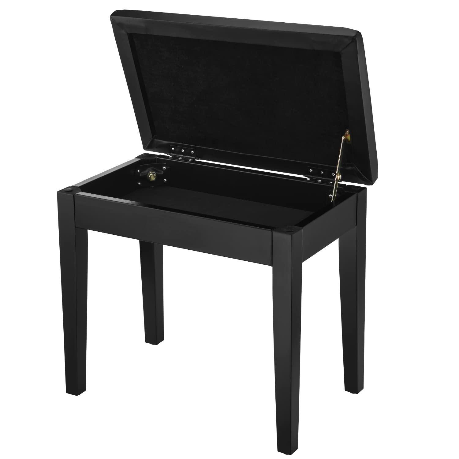 JETRANSPORT - Piano Bench With Storage Solid Wood Bookcase Stool Chair Seat High-density Suede Cushion Finish Color - Black