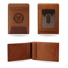 Rico Industries - Washington Baseball Nationals MLB Embossed Premium Brown Leather Front Pocket Money Clip Wallet - Multi