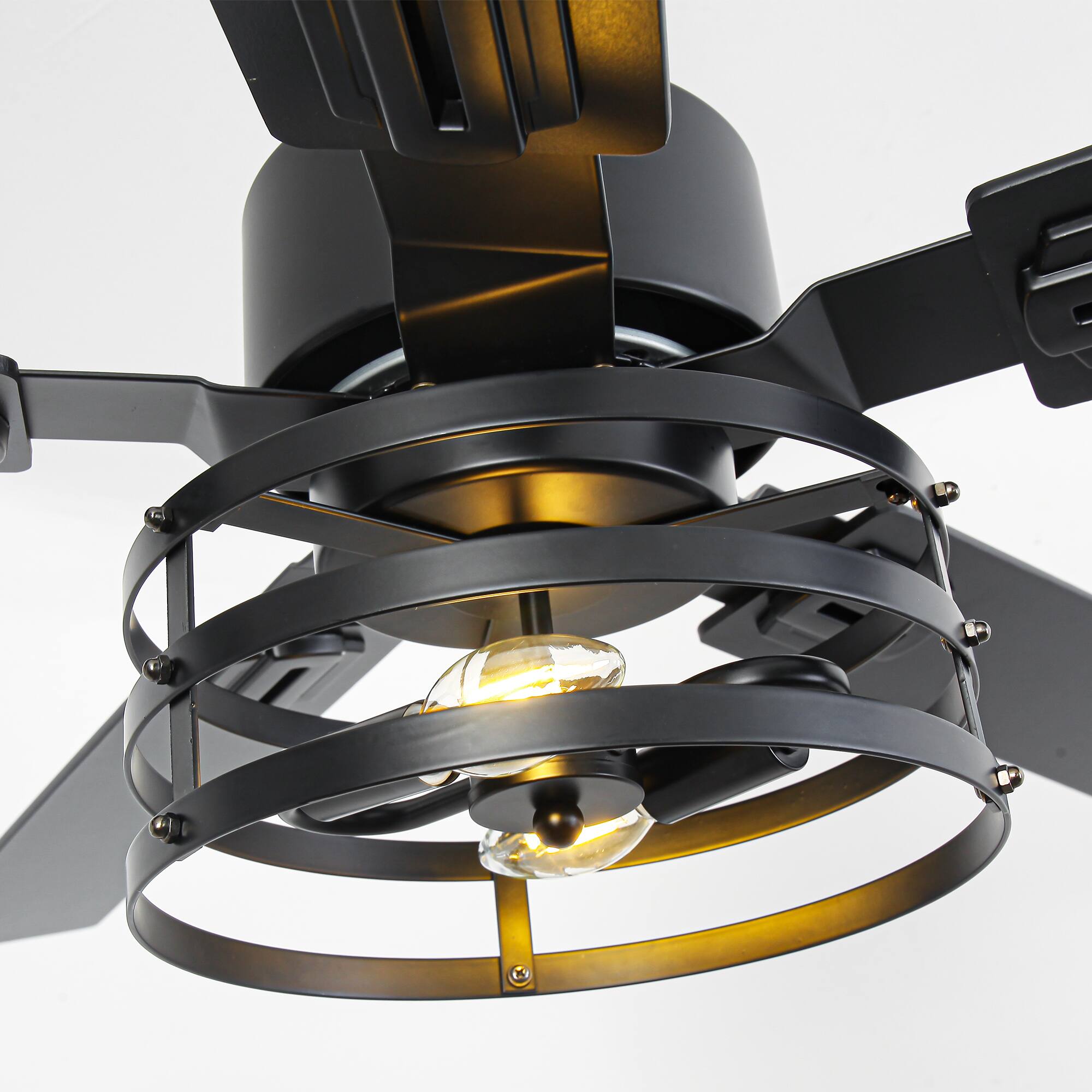 Alt View 9. Vaczon - 52" Industrial Black 6-Speed Metal Cage Ceiling Fan with Light and APP - Black.