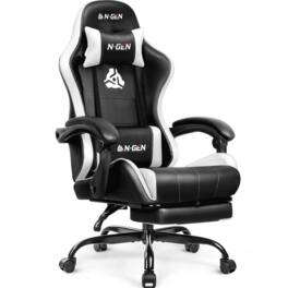 Neo Chair - Gaming Chair with Footrest High Back Ergonomic Comfortable Office Computer Desk Lumbar Support with PU Leather Recliner - White
